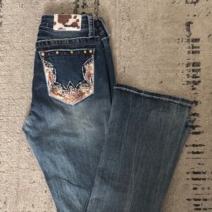 Grace in LA Dark Blue Boot Cut Jeans with Embroidered Pocket